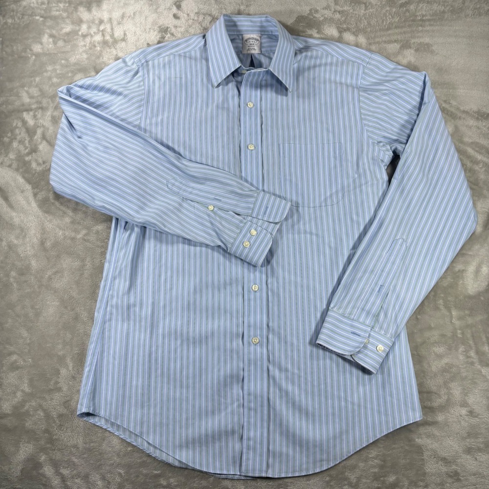 Brooks Brothers 1818 Regent Dress Shirt Mens 15 4/5 Blue Green Striped Non-Iron